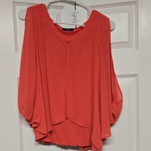 Iz Byer Coral Cold-Shoulder Blouse